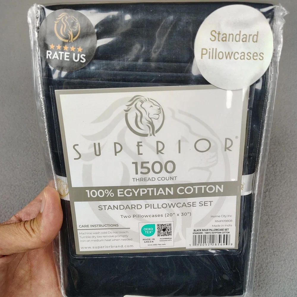 SUPERIOR 100% Egyptian Cotton 1500 Thread Count Standard Pillowcase Black 2 Pack